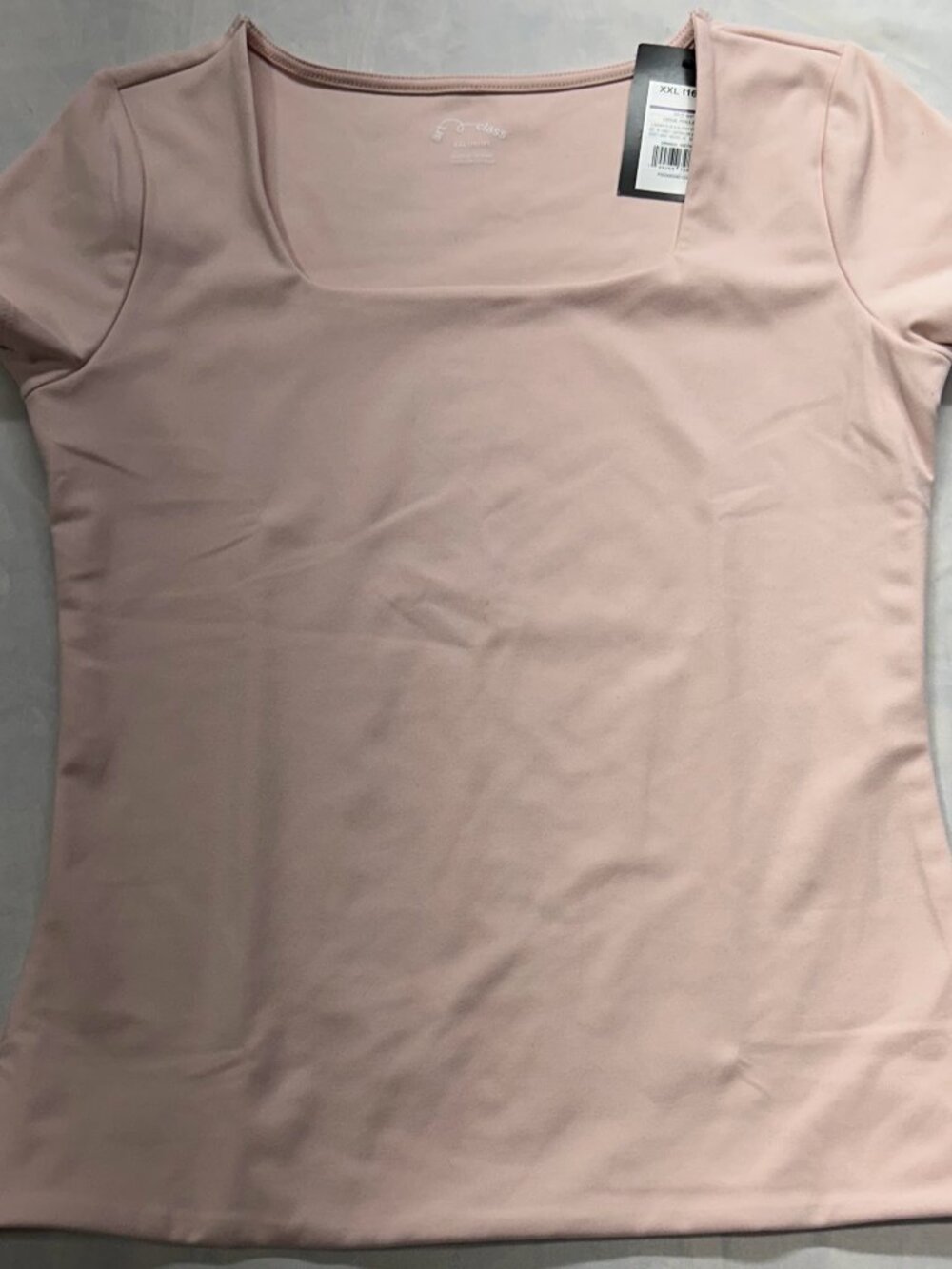 NWT Art Class Girls XXL 16/18 Square Neck Short Sleeve Top Pink Fitted Stretch